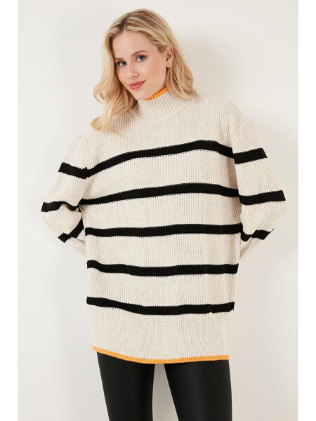 Striped Fisherman Neck Wide Sleeve Knit Sweater 4615144 - 7