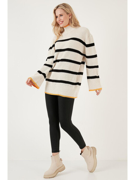 Striped Fisherman Neck Wide Sleeve Knit Sweater 4615144 - 8