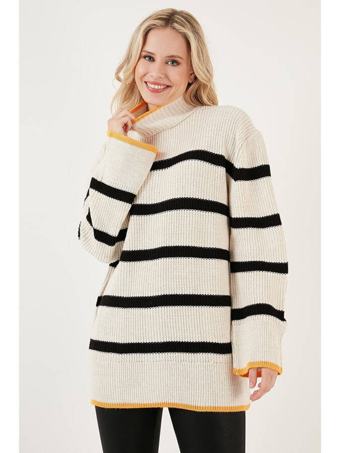 Striped Fisherman Neck Wide Sleeve Knit Sweater 4615144 - 9