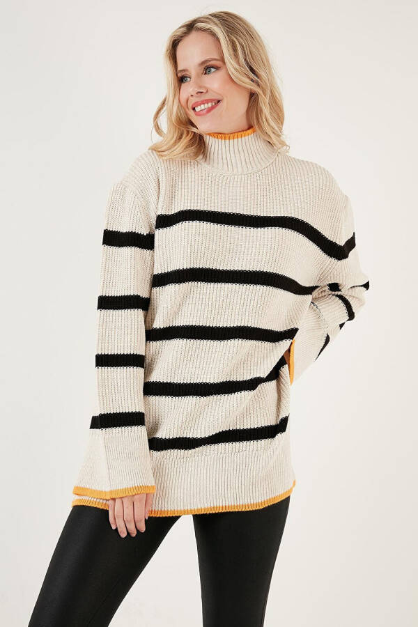 Striped Fisherman Neck Wide Sleeve Knit Sweater 4615144 - 16