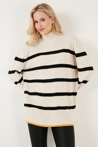 Striped Fisherman Neck Wide Sleeve Knit Sweater 4615144 - 17