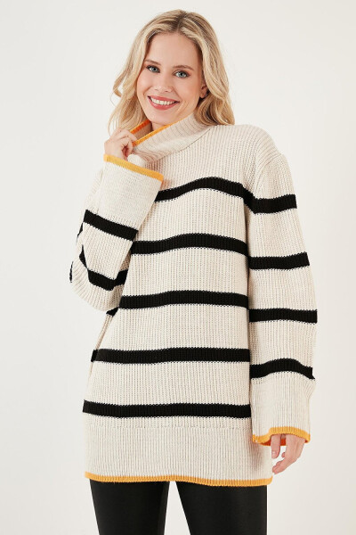 Striped Fisherman Neck Wide Sleeve Knit Sweater 4615144 - 19