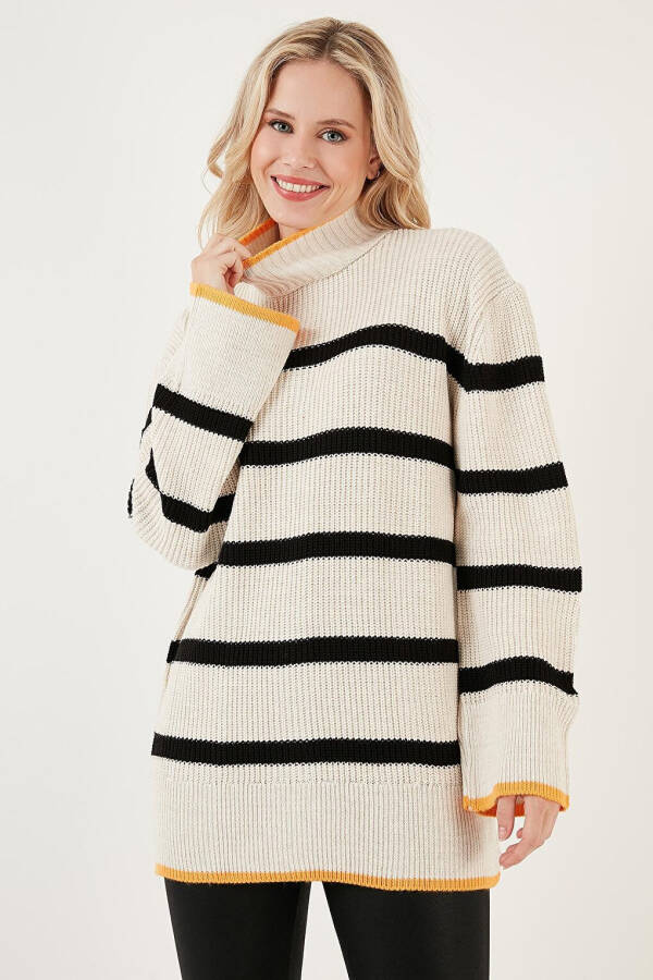 Striped Fisherman Neck Wide Sleeve Knit Sweater 4615144 - 19