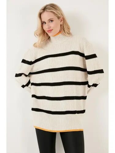 Striped Fisherman Neck Wide Sleeve Knit Sweater 4615144 - 4