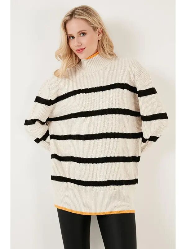 Striped Fisherman Neck Wide Sleeve Knit Sweater 4615144 - 4