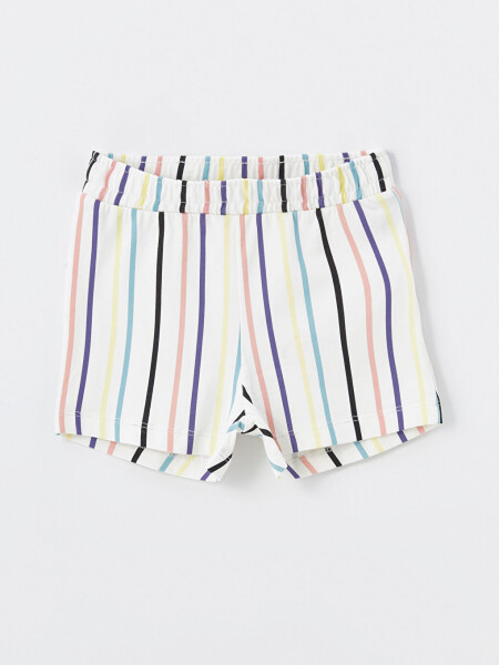 Striped Girls Shorts with Elastic Waistband - 1