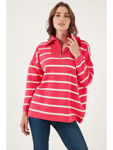 Striped Half-Zip Oversized Knit Sweater 4616080 - LC WAIKIKI