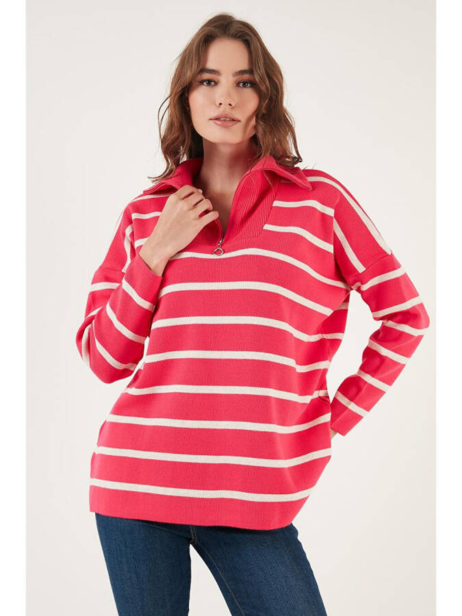 Striped Half-Zip Oversized Knit Sweater 4616080 - 8