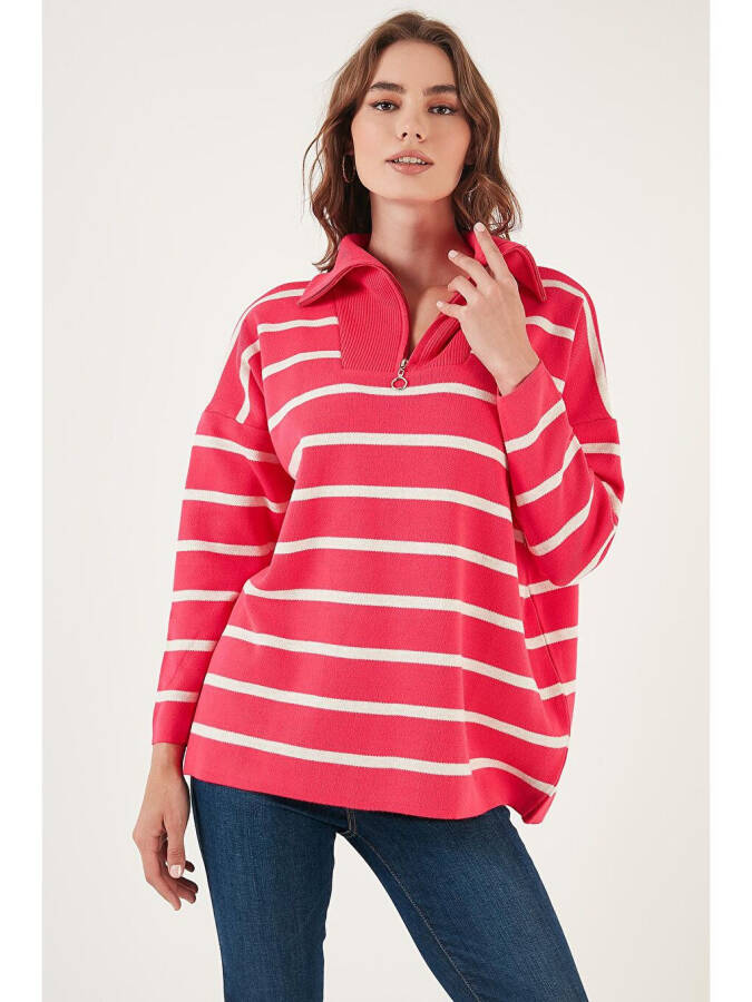 Striped Half-Zip Oversized Knit Sweater 4616080 - 1