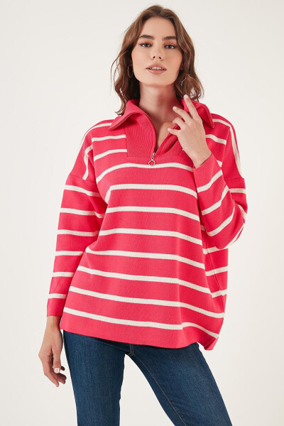 Striped Half-Zip Oversized Knit Sweater 4616080 - 11