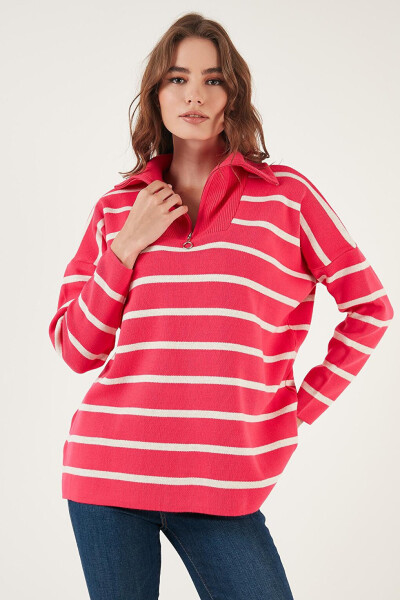 Striped Half-Zip Oversized Knit Sweater 4616080 - 13