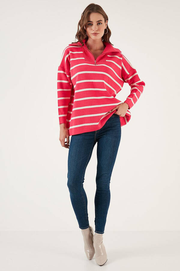 Striped Half-Zip Oversized Knit Sweater 4616080 - 14