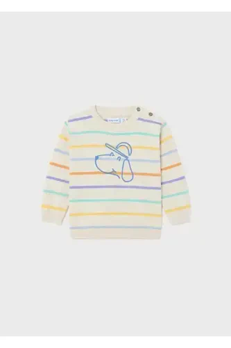 Striped Knit Baby Boy T-shirt with Dog Print - 1