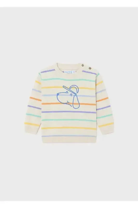 Striped Knit Baby Boy T-shirt with Dog Print - 1