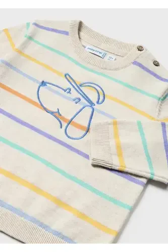 Striped Knit Baby Boy T-shirt with Dog Print - Modazone (1)