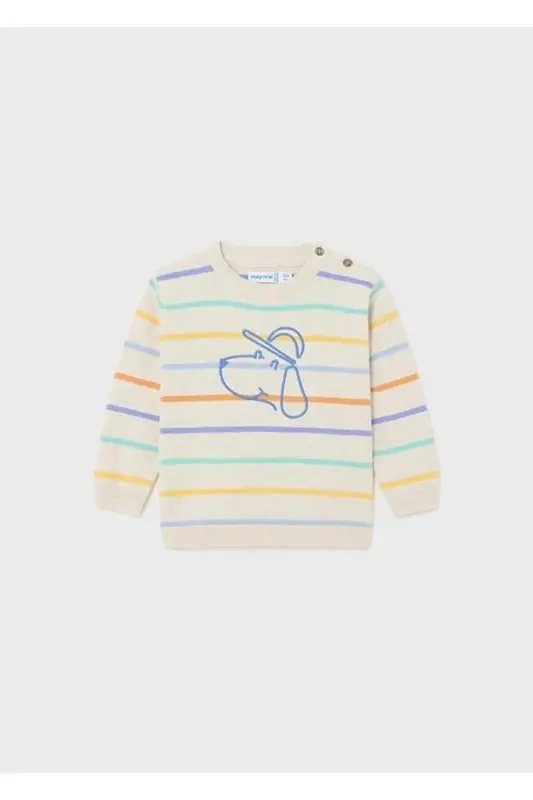 Striped Knit Baby Boy T-shirt with Dog Print - MAYORAL