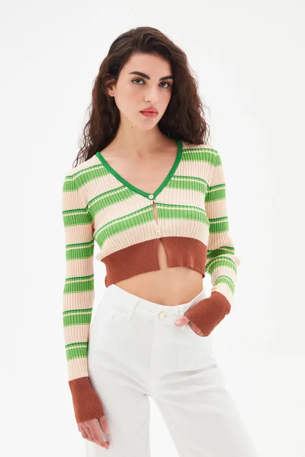 Striped Knit Cardigan - 2