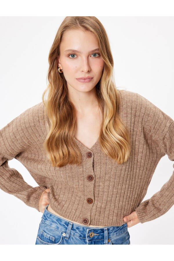 Striped Knit Cardigan V Neck Buttoned Soft Texture - 2