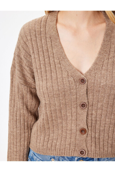 Striped Knit Cardigan V Neck Buttoned Soft Texture - 5