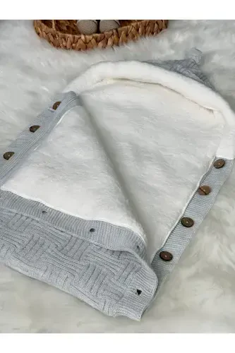 STRIPED KNITTED TRICOT WELLSOFT INNER BABY SWADDLE-GRAY - LİTTLELAND (1)