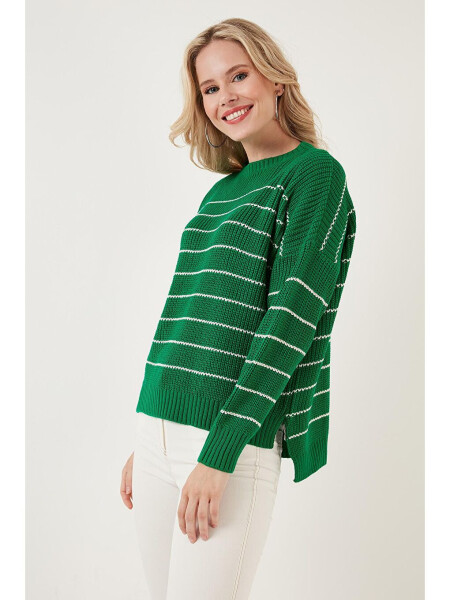 Striped Long Back Bike Neck Knit Sweater 4616133 - LC WAIKIKI (1)