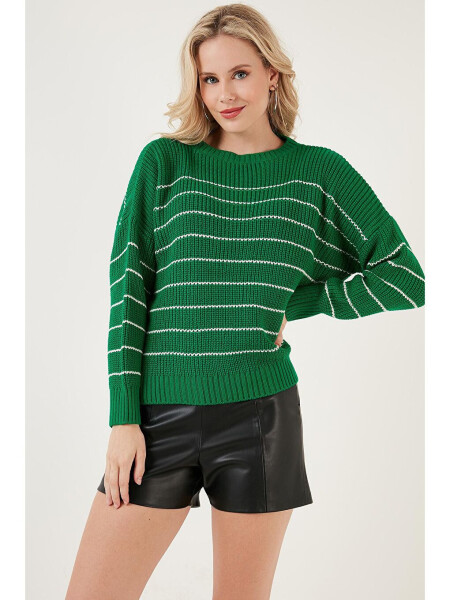 Striped Long Back Bike Neck Knit Sweater 4616133 - 6