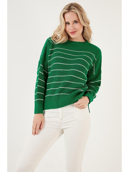 Striped Long Back Bike Neck Knit Sweater 4616133 - 9