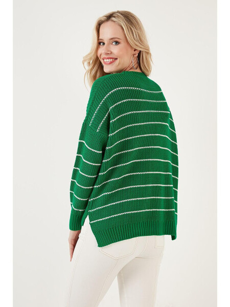 Striped Long Back Bike Neck Knit Sweater 4616133 - 10