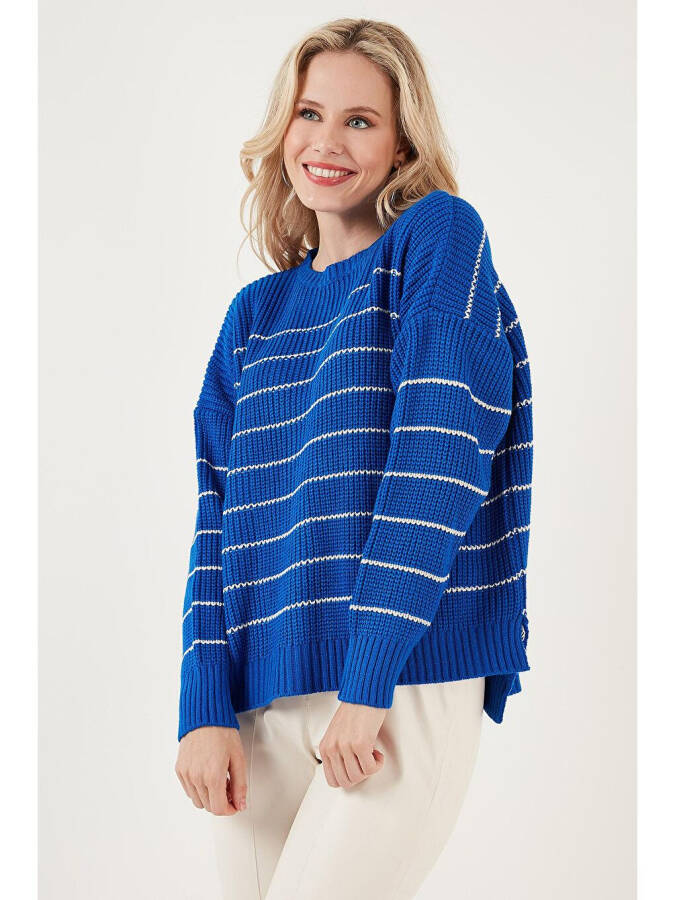 Striped Long Back Bike Neck Knit Sweater 4616133 - 7