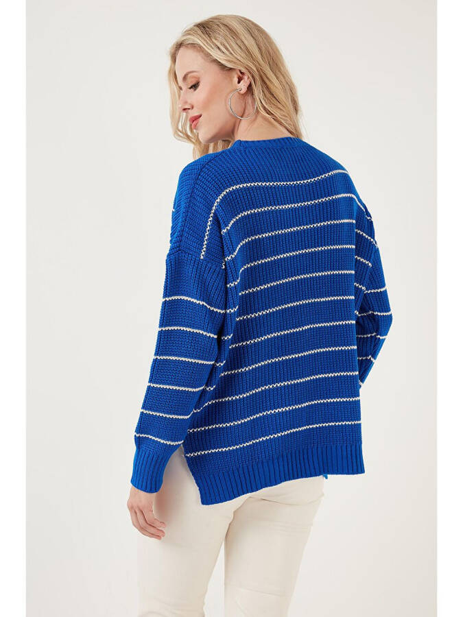 Striped Long Back Bike Neck Knit Sweater 4616133 - 10