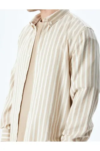 Striped Long Sleeve Button-Down Collar Slim Fit Shirt-Ec - 5