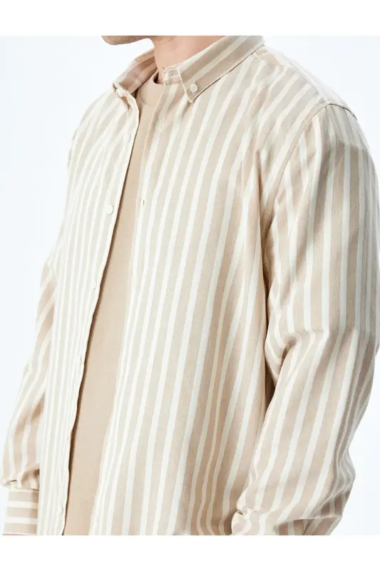 Striped Long Sleeve Button-Down Collar Slim Fit Shirt-Ec - 5