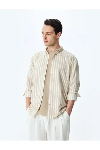 Striped Long Sleeve Button-Down Collar Slim Fit Shirt-Ec - KOTON (1)