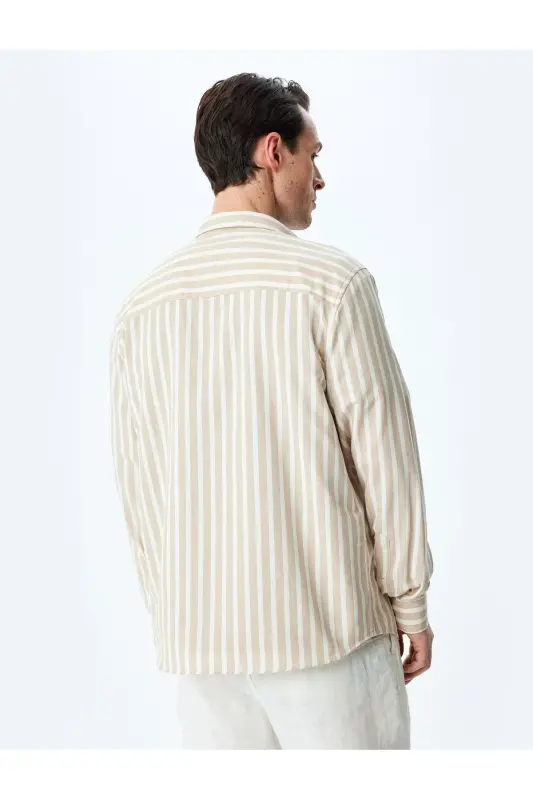 Striped Long Sleeve Button-Down Collar Slim Fit Shirt-Ec - 4
