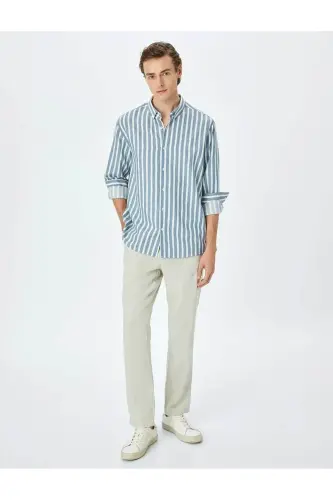 Striped Long Sleeve Button Down Collar Slim Fit Shirt-La - 2