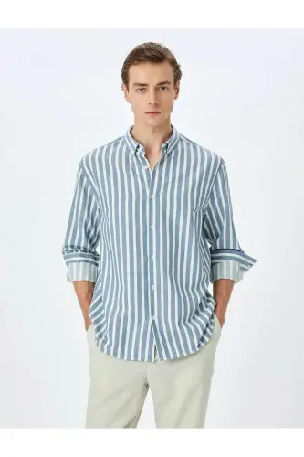 Striped Long Sleeve Button Down Collar Slim Fit Shirt-La 