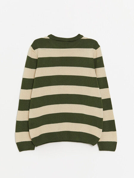 Striped Long Sleeve Crew Neck Boys' Knit Sweater - 6