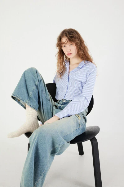 Striped Long Sleeve Crop Shirt G0070-y12 - ADDAX