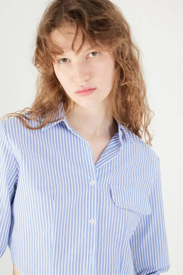 Striped Long Sleeve Crop Shirt G0070-y12 - 4