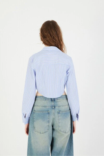 Striped Long Sleeve Crop Shirt G0070-y12 - 5