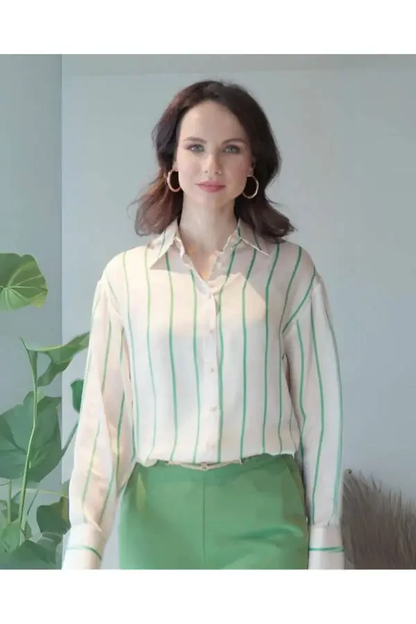 Striped Long Sleeve Green Shirt 39662 - 1