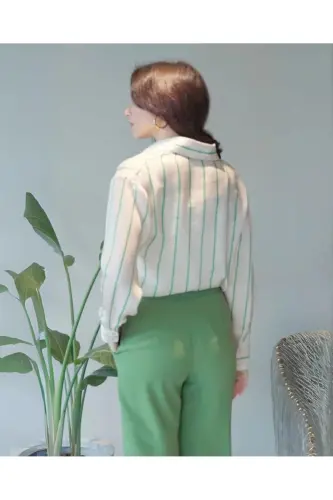 Striped Long Sleeve Green Shirt 39662 - SERPİL (1)