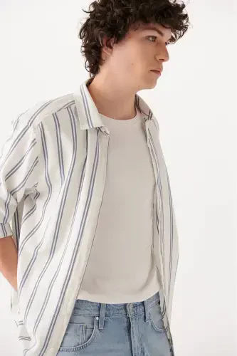 Striped Long Sleeve Shirt China Blue - 1