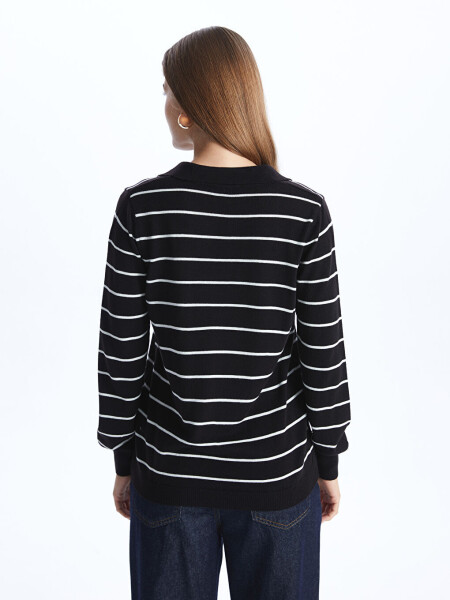 Striped Long Sleeve Women's Polo Neck Knit Sweater - 12