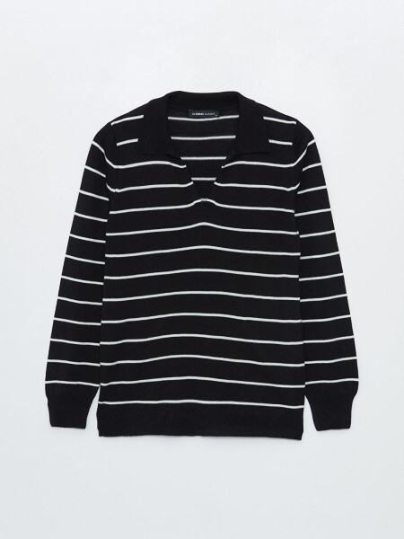 Striped Long Sleeve Women's Polo Neck Knit Sweater - 13