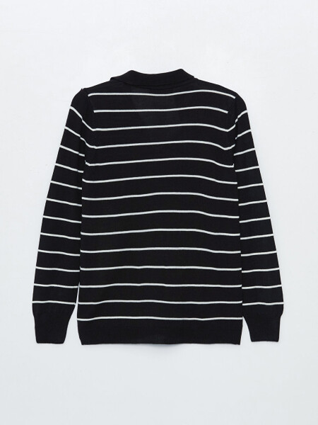 Striped Long Sleeve Women's Polo Neck Knit Sweater - 14