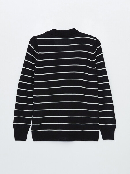 Striped Long Sleeve Women's Polo Neck Knit Sweater - 21