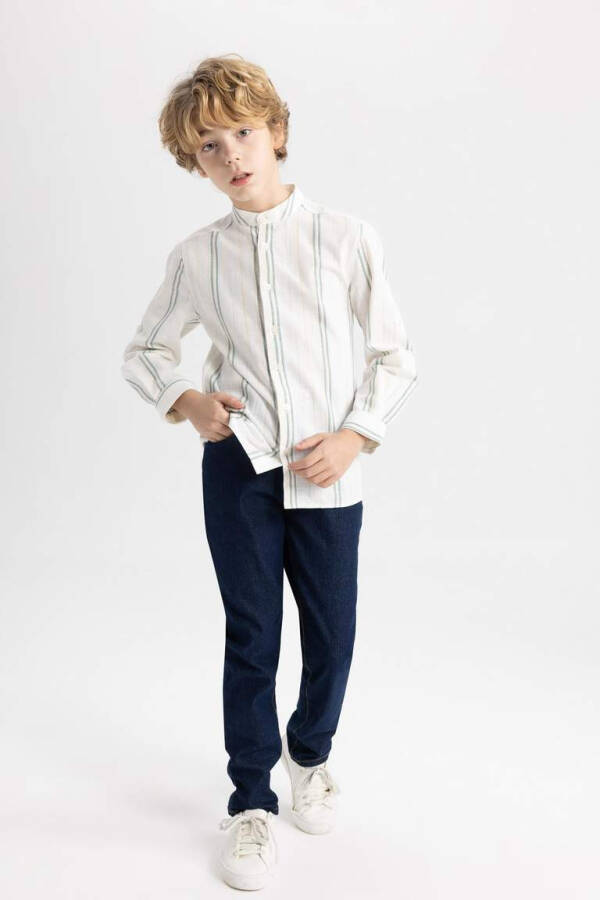 Striped Long-Sleeved Shirt with Collar for Boys, Ecru - 5