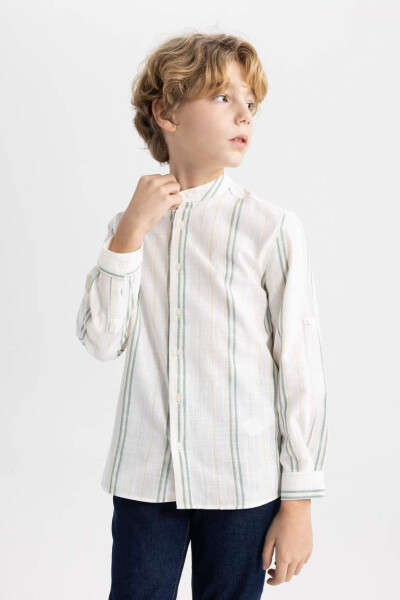 Striped Long-Sleeved Shirt with Collar for Boys, Ecru - 6