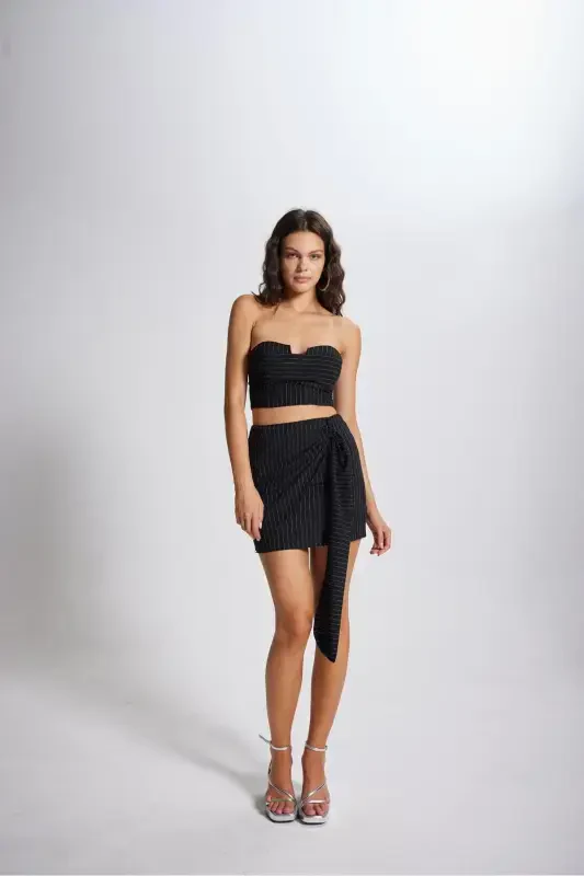 Striped Mini Norma Skirt Black - 1